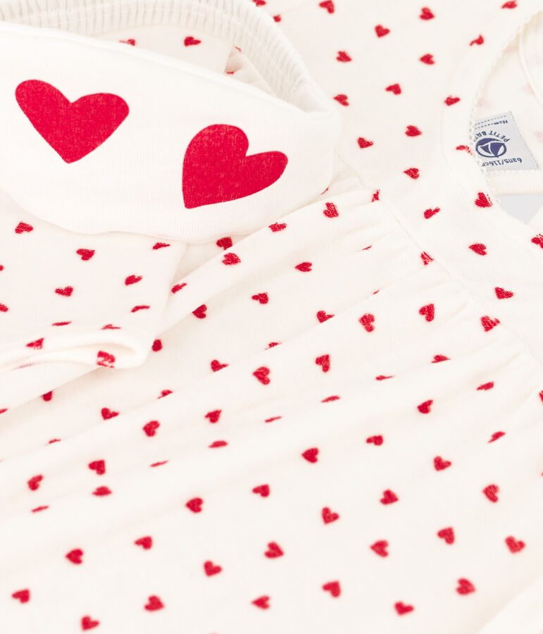 Chemise de nuit et tiare c&oelig;ur petite fille en velours blanc MARSHMALLOW/rouge TERKUIT