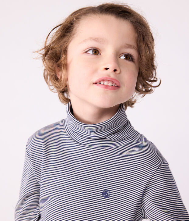 Sous-pull ray&eacute; en coton enfant fille / gar&ccedil;on bleu/blanc