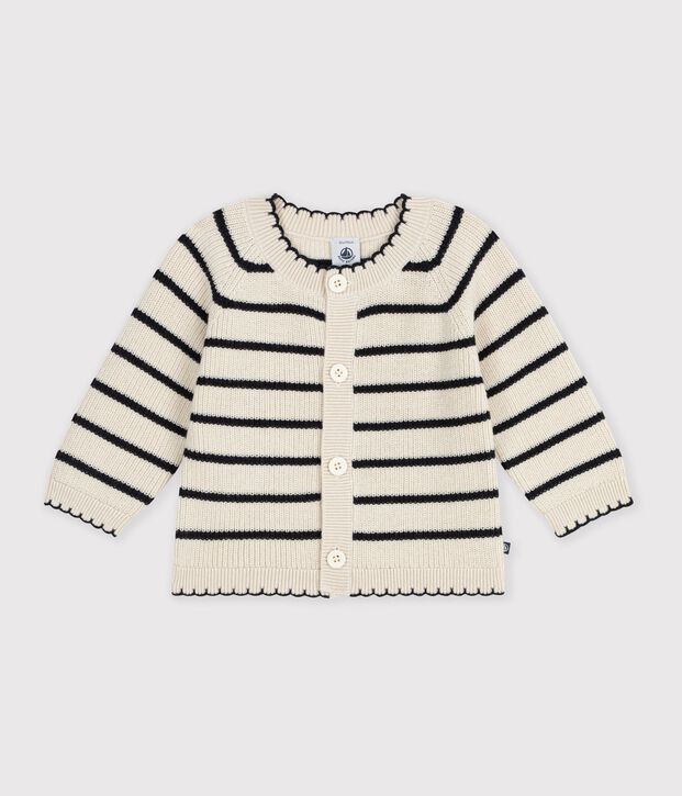 Cardigan b&eacute;b&eacute; en coton &agrave; rayures &eacute;cru/bleu