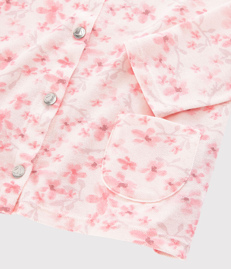 Cardigan en jersey piqu&eacute; enfant fille rose FLEUR/blanc MULTICO