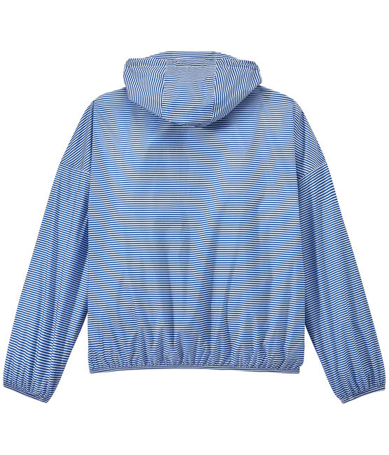 Coupe-vent imperméable mixte rayé milleraies bleu PERSE/blanc MARSHMALLOW