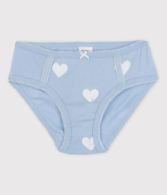 Culotte petite fille en coton bleu JASMIN/blanc ECUME
