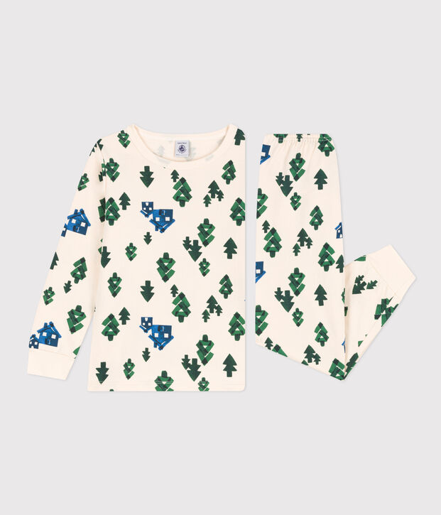 Pyjama imprim&eacute; chalet en molleton enfant &eacute;cru/multicouleur