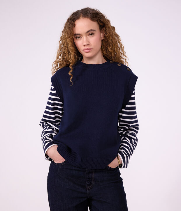 Marini&egrave;re femme en coton manches longues bleu/blanc