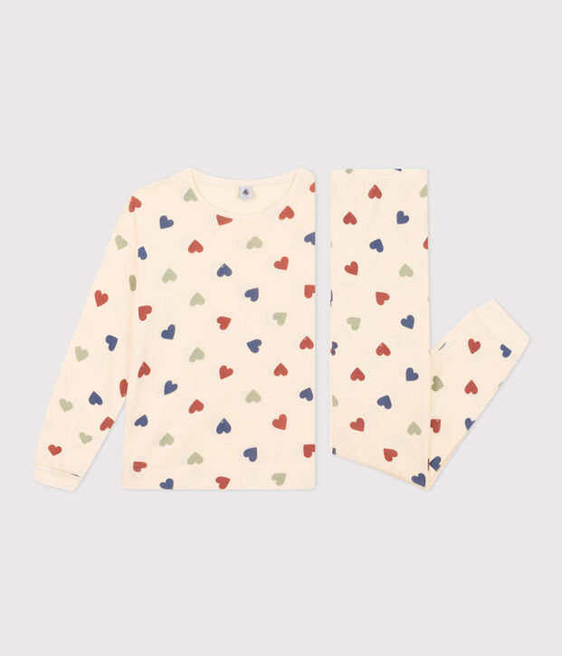Pyjama en coton motif c&oelig;ur femme &eacute;cru/multicouleur