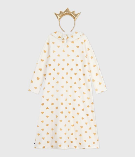 Chemise de nuit déguisement enfant en velours imprimé cœurs dorés écru MILK+DORE