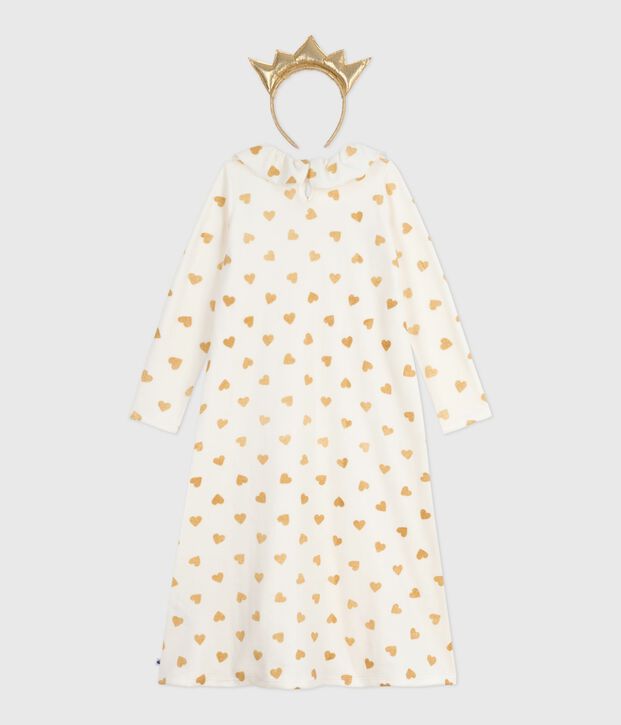 Chemise de nuit d&eacute;guisement enfant en velours imprim&eacute; c&oelig;urs dor&eacute;s &eacute;cru/jaune