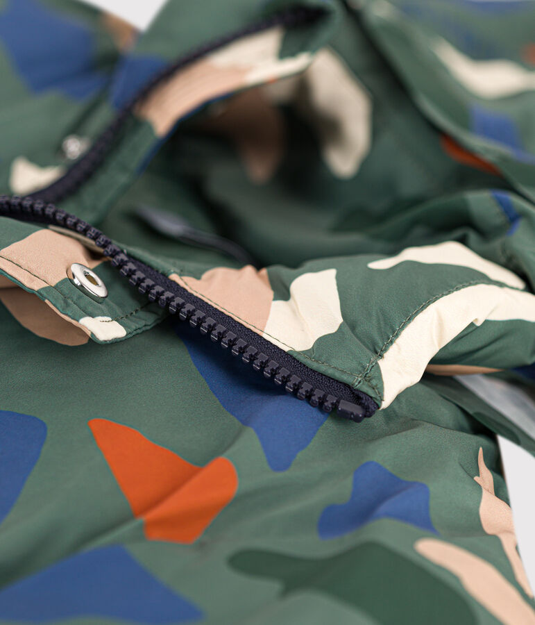 Doudoune mi-longue imprim&eacute;e enfant fille / gar&ccedil;on vert VALLEE/&eacute;cru MULTICO