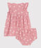 Robe bébé en gaze de coton et son bloomer, imprimée à fleurs rose CHARME/blanc MARSHMALLOW