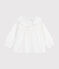 Blouse bébé en popeline de coton manches longues, à col et brodée blanc ECUME