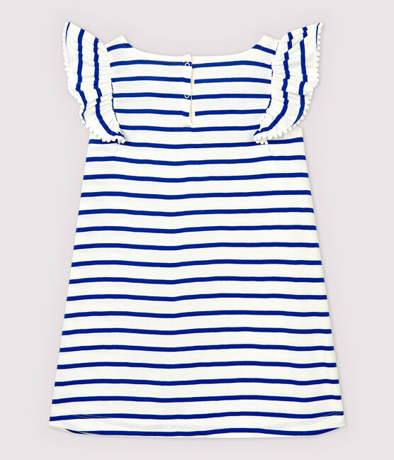 Robe manches courtes en coton enfant fille blanc MARSHMALLOW/bleu SURF