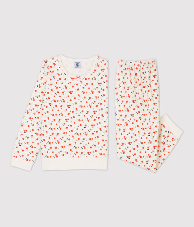 Pyjama imprim&eacute; fleuri petit fille en velours blanc/multicouleur