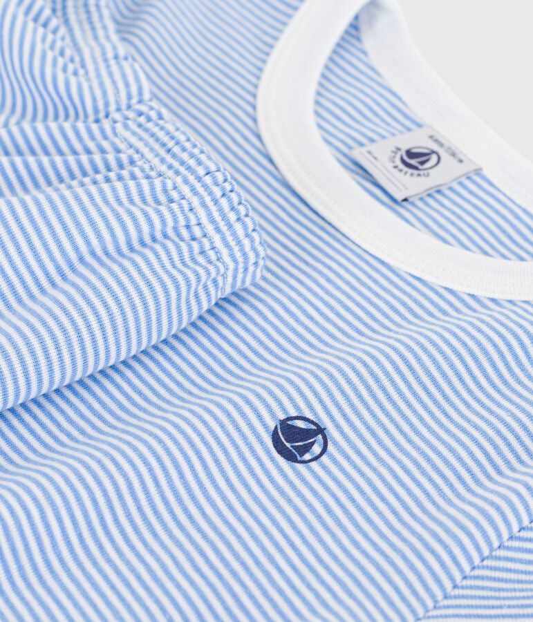 Pyjama short enfant en coton &agrave; rayures bleu EDNA/blanc MARSHMALLOW