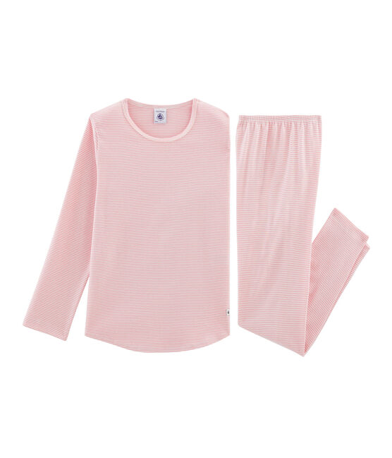 Pyjama petite fille en côte rose CHARME/blanc MARSHMALLOW