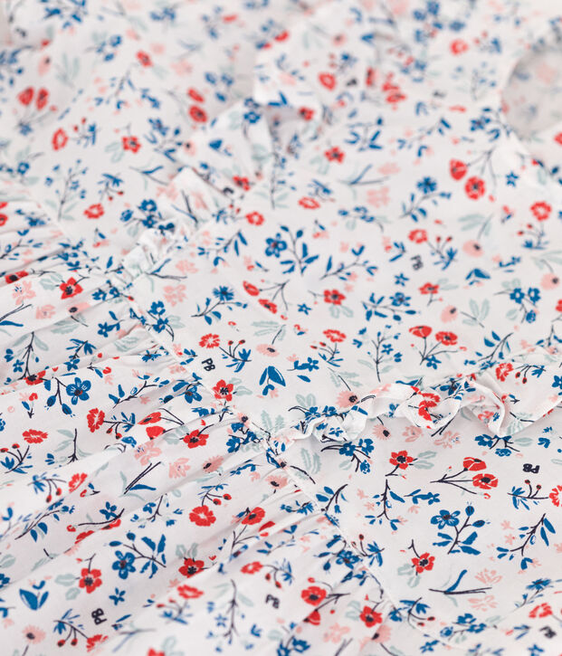 Robe b&eacute;b&eacute; en coton manches courtes, imprim&eacute;e &agrave; fleurs blanc/multicouleur