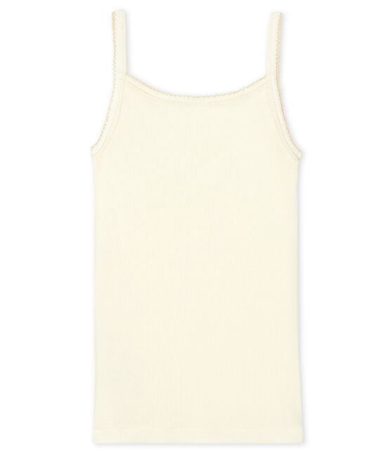 Chemise à bretelles petite fille en coton laine soie blanc MARSHMALLOW