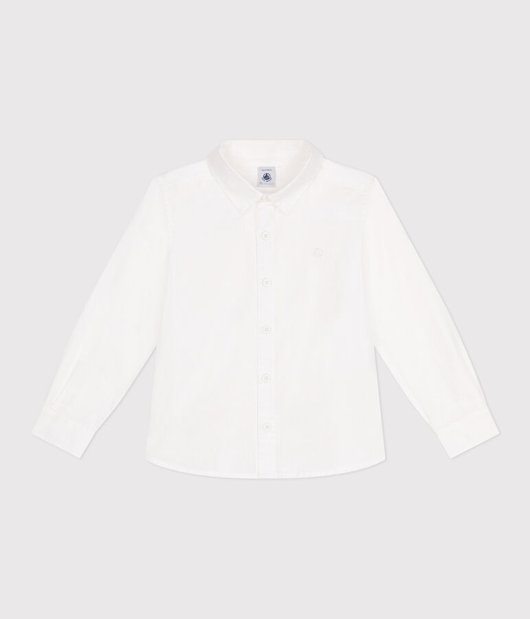 Chemise enfant en coton manches longues unie blanc ECUME