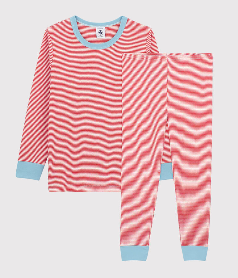 Pyjama ray&eacute; petit gar&ccedil;on en coton orange OURSIN/blanc MARSHMALLOW