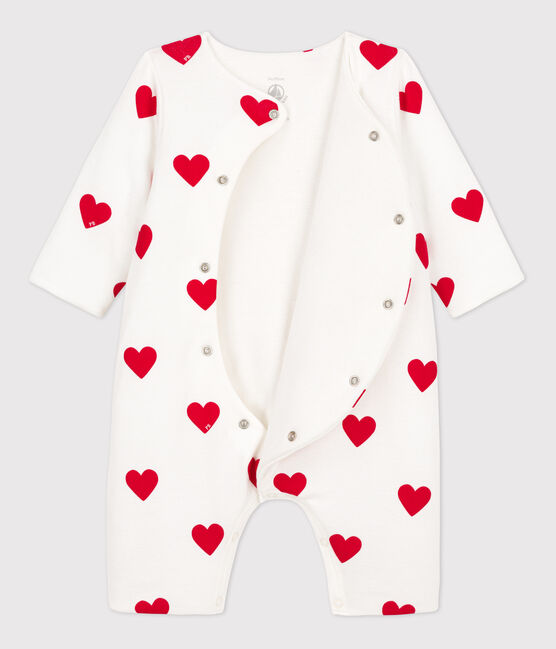 Combinaison longue cœurs rouges bébé en côte blanc MARSHMALLOW/rouge TERKUIT