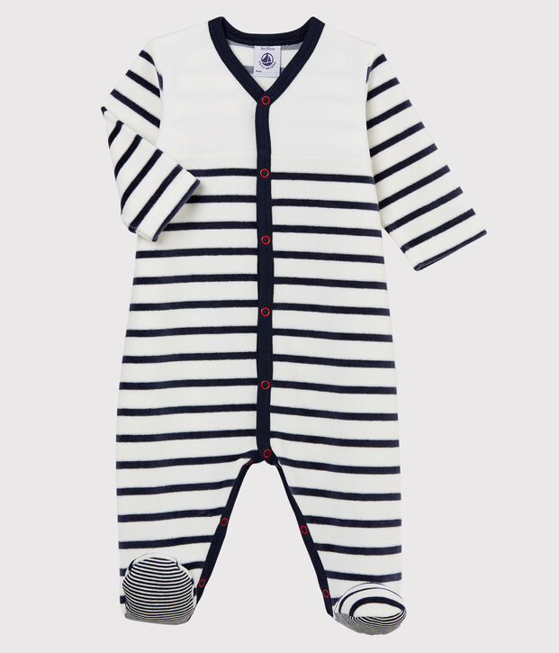 Dors bien b&eacute;b&eacute; en velours blanc/bleu