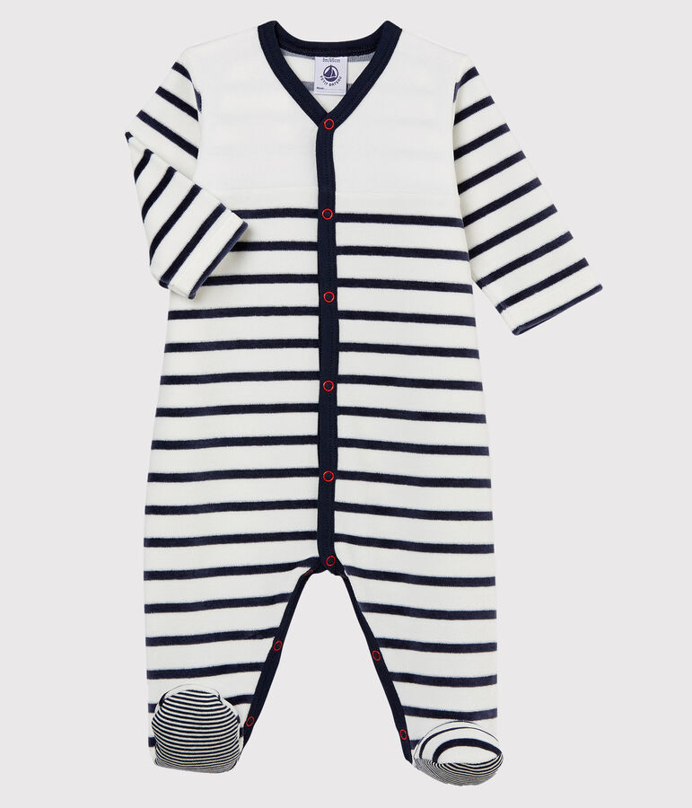 Dors bien b&eacute;b&eacute; en velours blanc/bleu