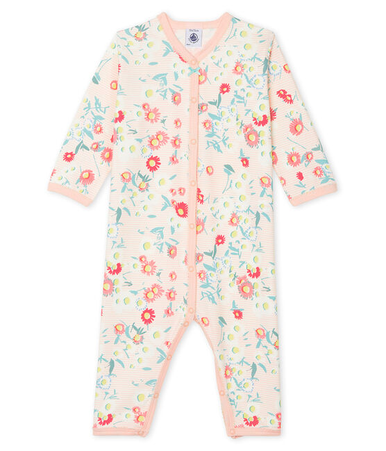 Dors bien sans pieds bébé fille en côte blanc MARSHMALLOW/blanc MULTICO