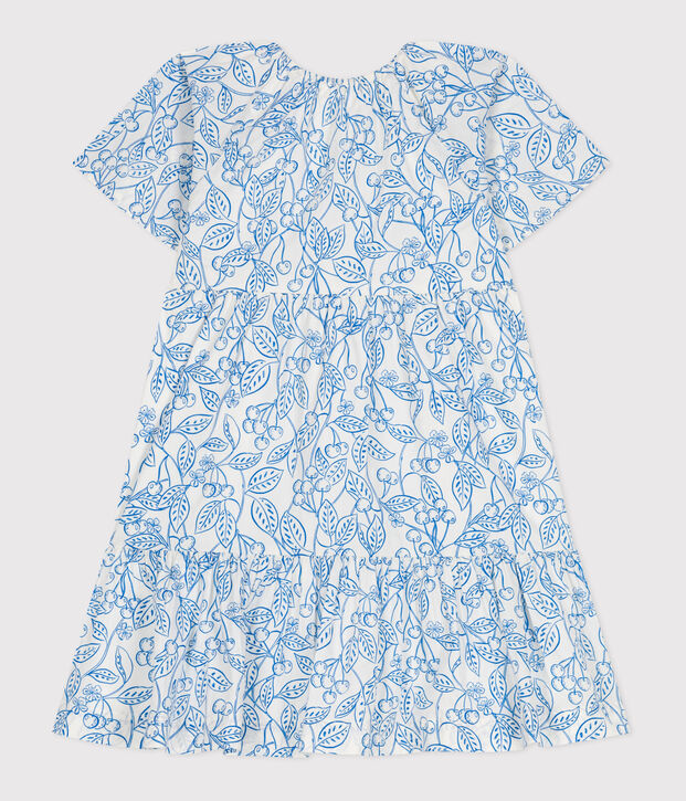 Robe enfant en coton manches courtes imprim&eacute; bleu/bleu