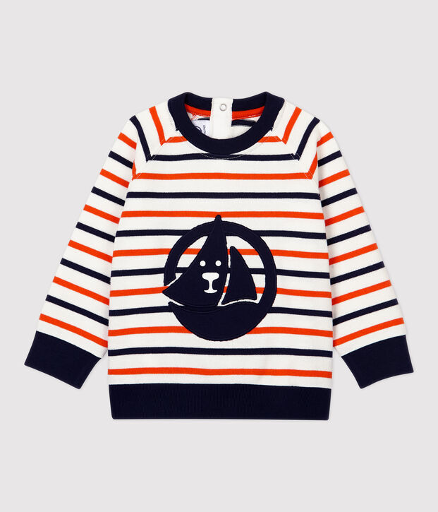 Sweatshirt en molleton b&eacute;b&eacute;. blanc/bleu/orange