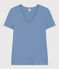 Tee-shirt l'Iconique col V en coton uni femme bleu BEACH