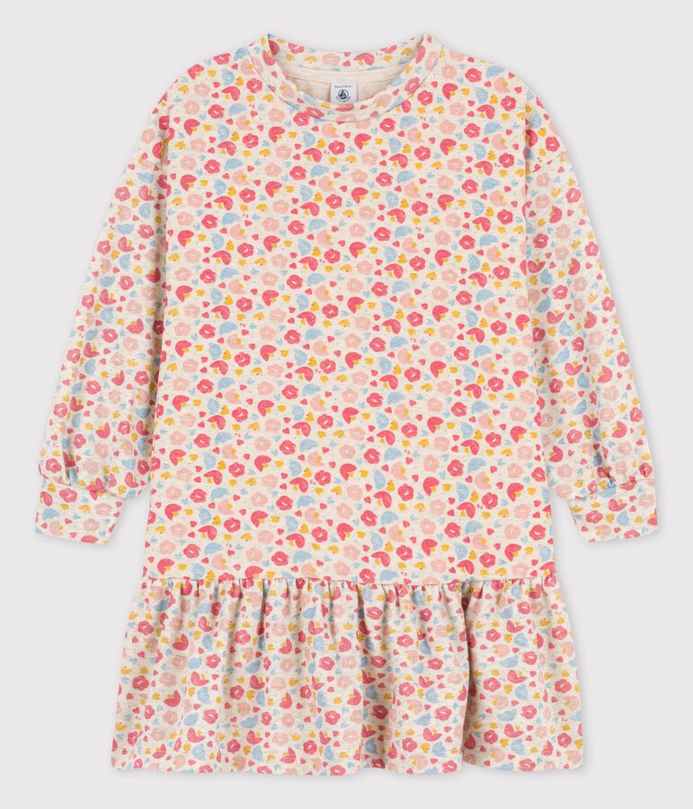 Robe manches longues en coton & laine enfant fille beige MONTELIMAR/blanc MULTICO