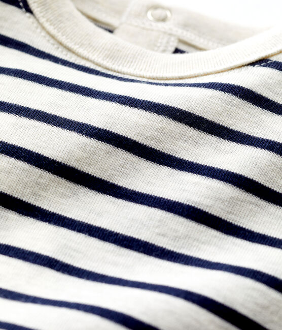 Tee-shirt manches courtes rayé en coton bébé beige MONTELIMAR/bleu SMOKING