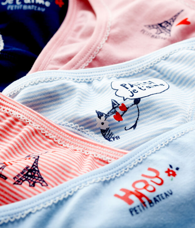 Lot de 5 culottes th&egrave;me Paris petite fille en coton multicouleur