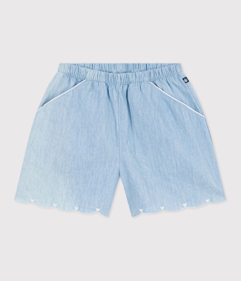 Short enfant en coton uni bleu BLEU CLAIR