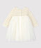 Robe manches longues bi-matière bébé fille beige COQUILLE/jaune LUREX DORE