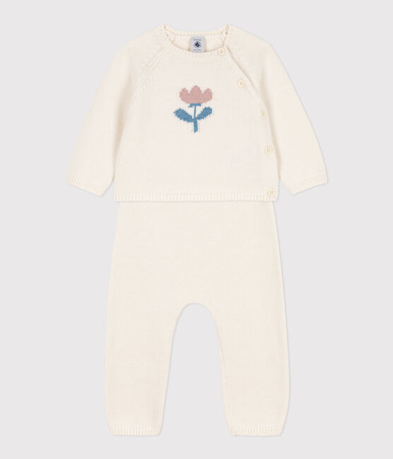 Ensemble en tricot laine et coton bébé blanc MARSHMALLOW