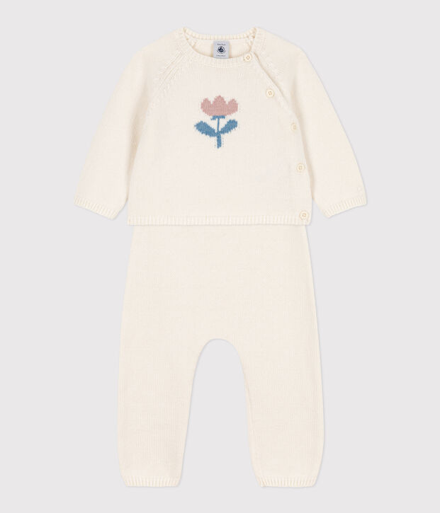 Ensemble en tricot laine et coton b&eacute;b&eacute; blanc