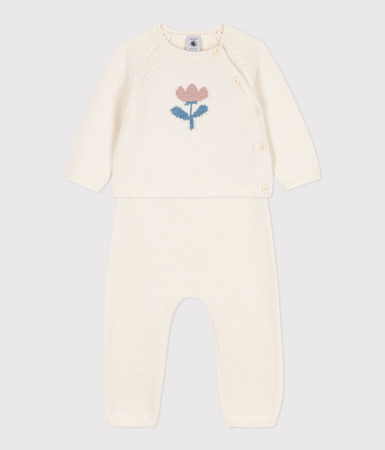 Ensemble en tricot laine et coton b&eacute;b&eacute; blanc MARSHMALLOW
