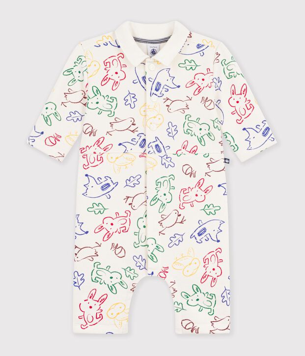 Combinaison longue b&eacute;b&eacute; en coton imprim&eacute; animaux &eacute;cru/multicouleur