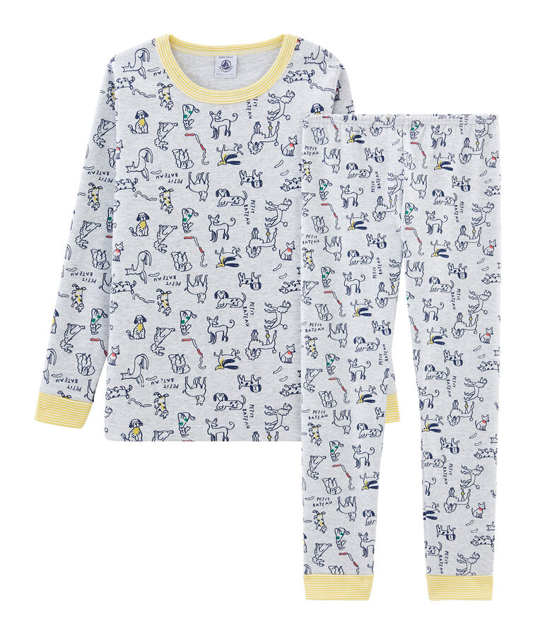 Pyjama petit gar&ccedil;on coupe tr&egrave;s ajust&eacute;e en c&ocirc;te gris POUSSIERE/blanc MULTICO