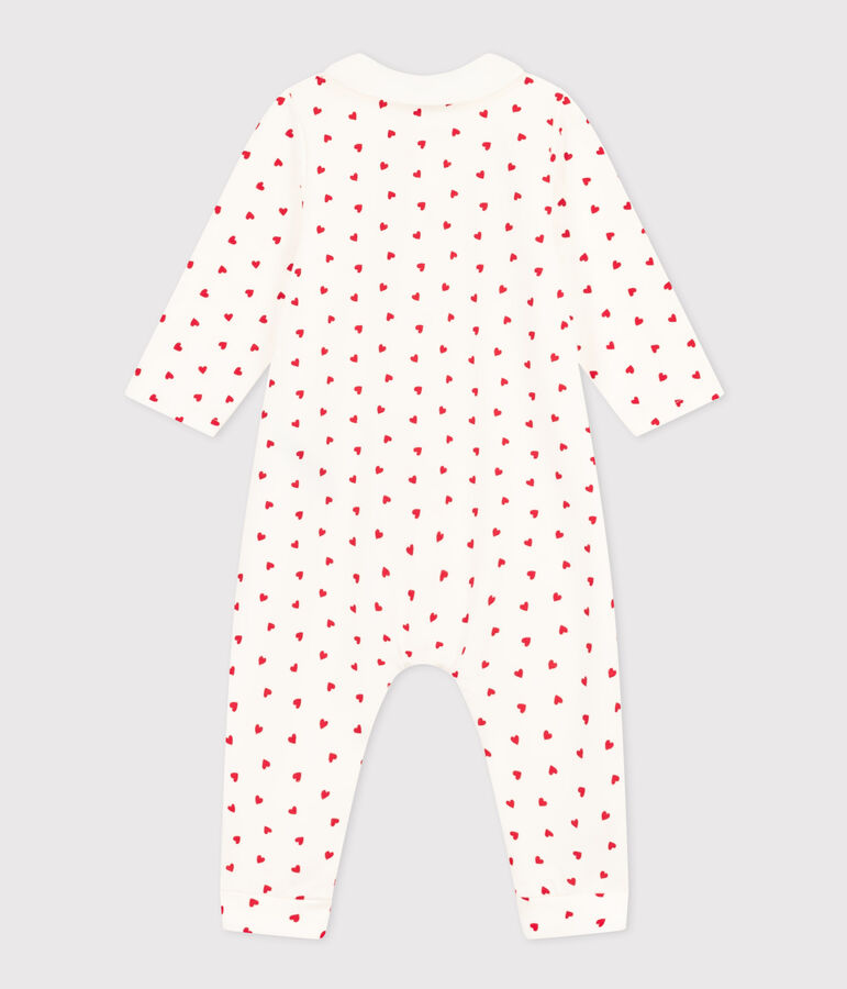 Combinaison longue en molleton imprim&eacute; petits c&oelig;urs b&eacute;b&eacute; blanc MARSHMALLOW/rouge TERKUIT