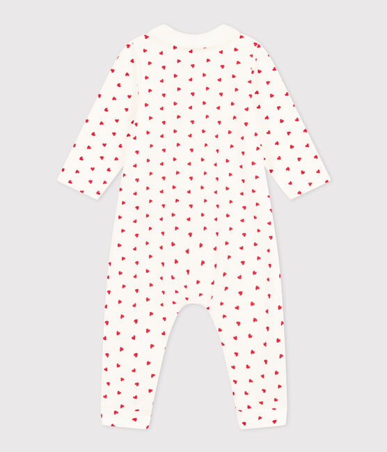 Combinaison longue en molleton imprimé petits cœurs bébé blanc MARSHMALLOW/rouge TERKUIT