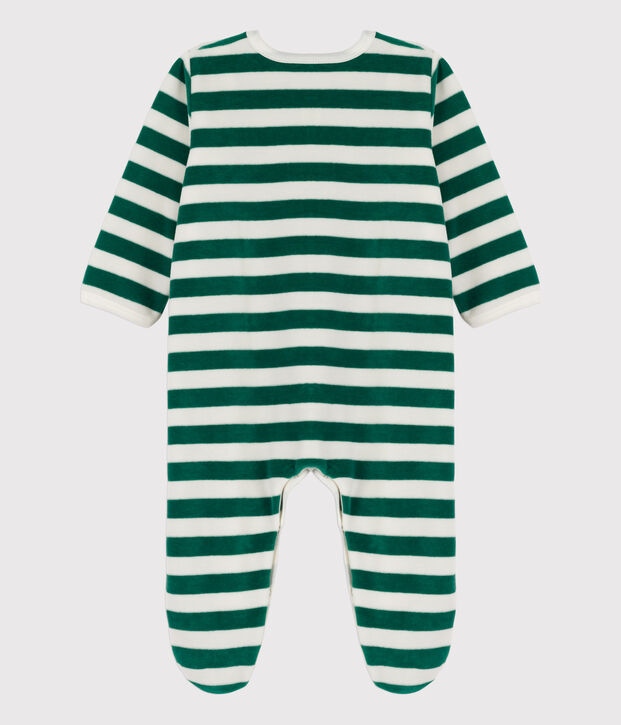 Dors-bien b&eacute;b&eacute; en velours vert/blanc