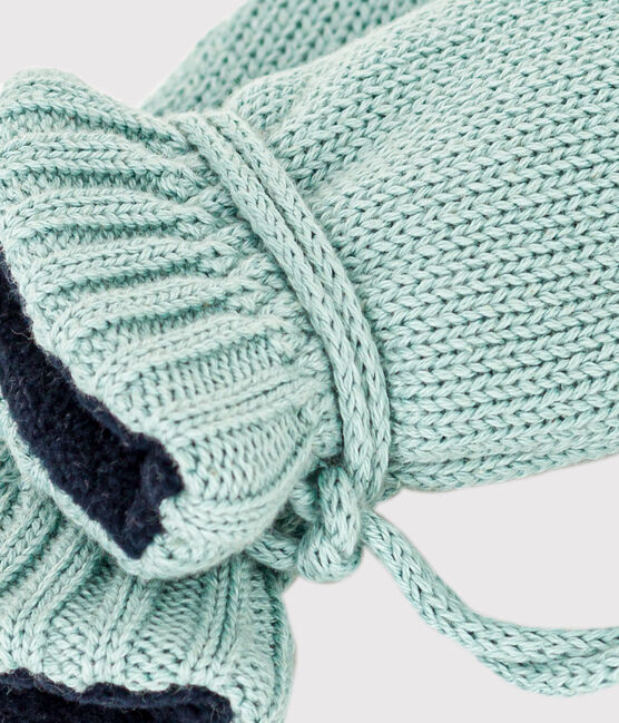 Moufles bébé en tricot doublées en polaire recyclée vert PAUL