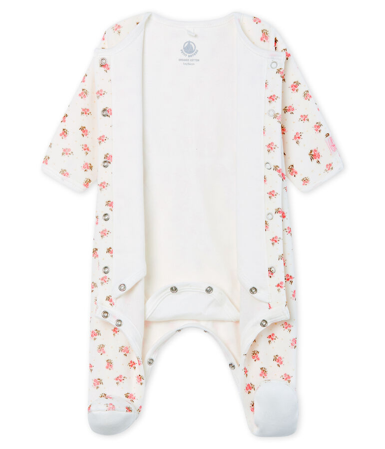 Bodyjama b&eacute;b&eacute; fille en velours blanc MARSHMALLOW/blanc MULTICO