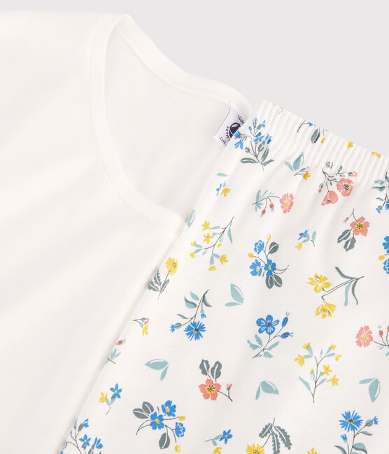 Pyjama sans manches fille en coton blanc MARSHMALLOW/blanc MULTICO