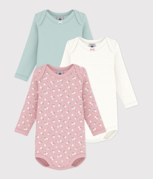 Lot de bodies manches longues en coton imprim&eacute; &agrave; fleurs b&eacute;b&eacute; multicouleur