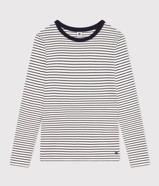 Tee-shirt l'Iconique manches longues en coton rayé femme blanc MARSHMALLOW/bleu SMOKING