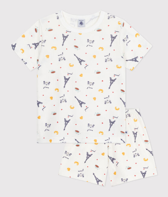 Pyjama short enfant en coton imprimé Paris blanc MARSHMALLOW/blanc MULTICO