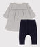 Robe legging à rayures marinières bébé en tubique en coton blanc MARSHMALLOW/bleu SMOKING