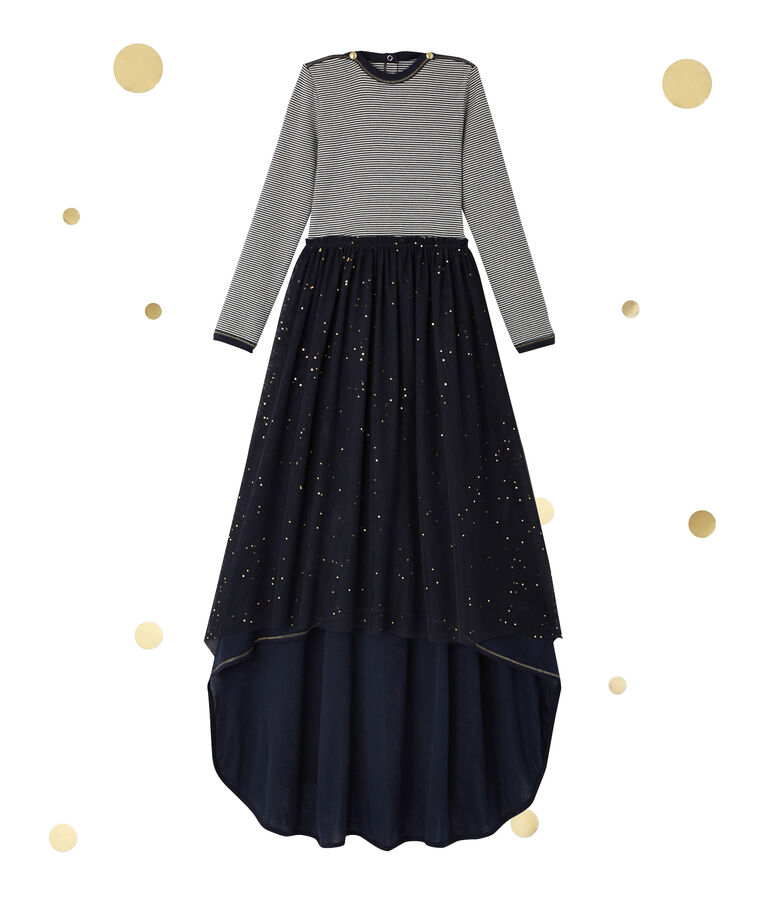 Robe fille manches longues effet 2 en 1 Petit bateau x Marie-Agn&egrave;s Gillot bleu SMOKING/beige COQUILLE